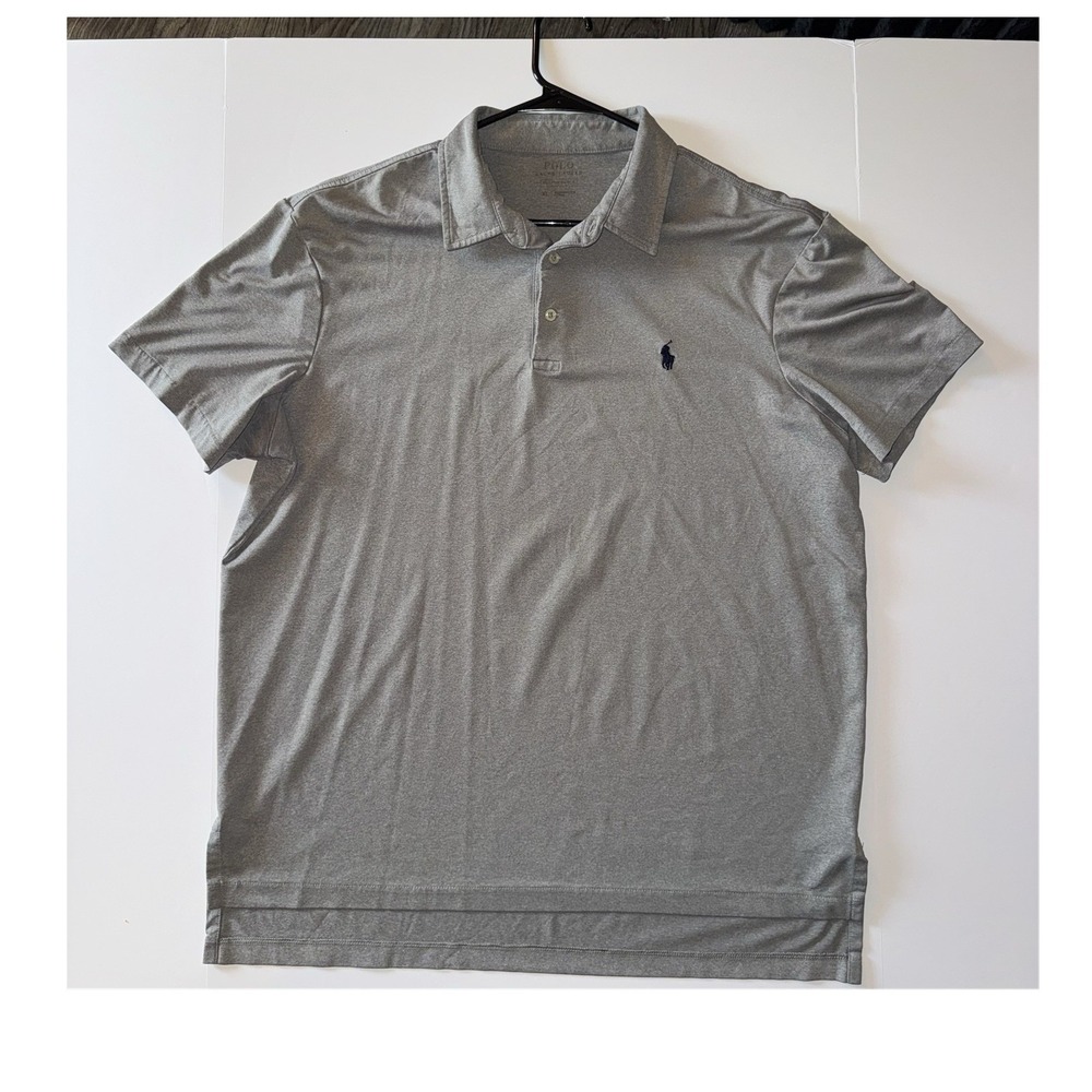 Men's XL Polo Ralph Lauren Performance Polo Shirt Gray Short Sleeve Button Logo